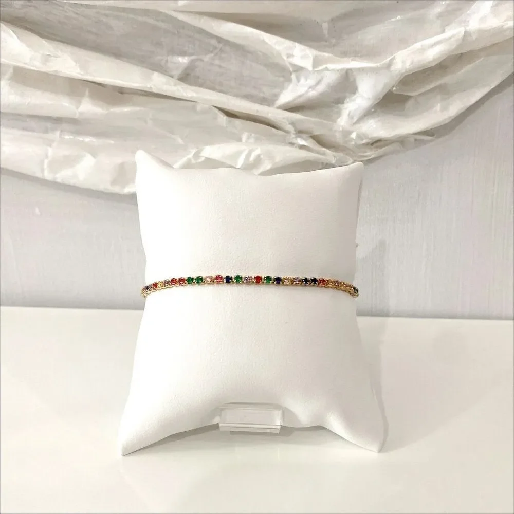 Elegant Silver-Plated Multi-Color CZ Tennis Bracelet 7.25" with Secure Clasp - Picture 4 of 4